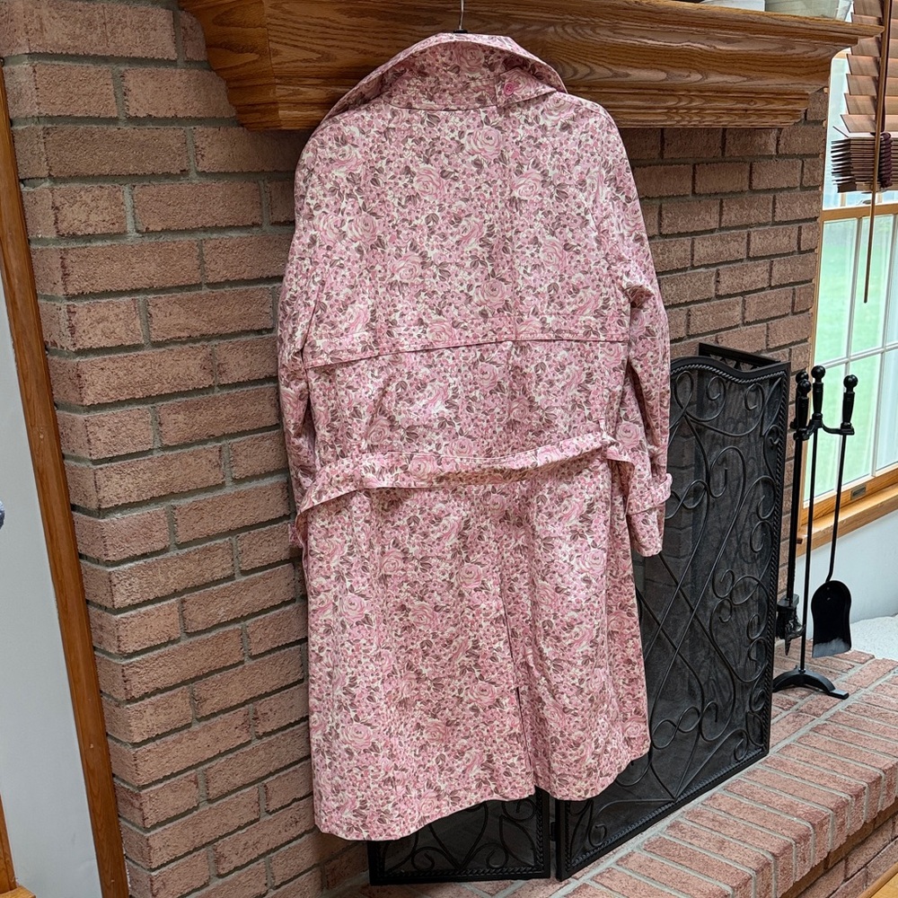 London Fog Pink Floral Double-Breasted Trench Coat, Size L Petite, EUC - Picture 6 of 8